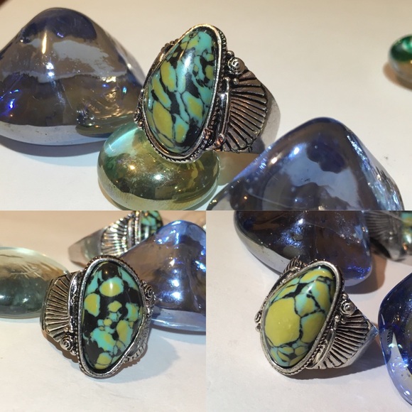 Vintage Silver Turquoise Men's Bohemian Ring - Picture 3 of 4